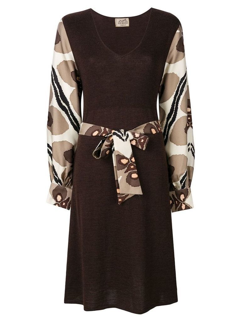 Hermès printed sleeves belted dress - Brown