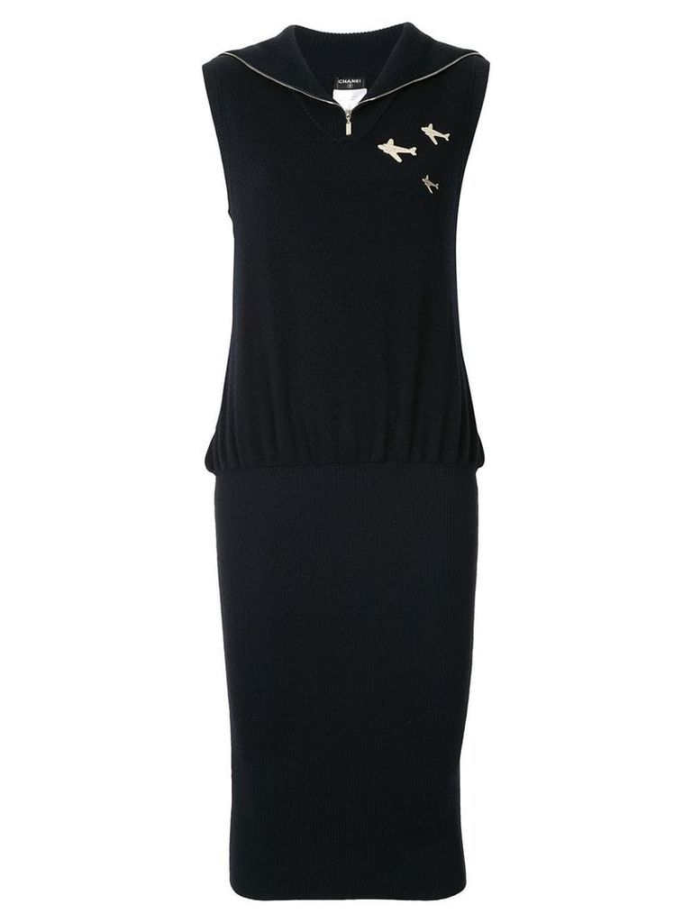 Chanel Pre-Owned zipped neck knitted dress - Black