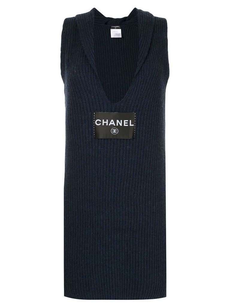 Chanel Pre-Owned logo knitted fitted dress - Blue