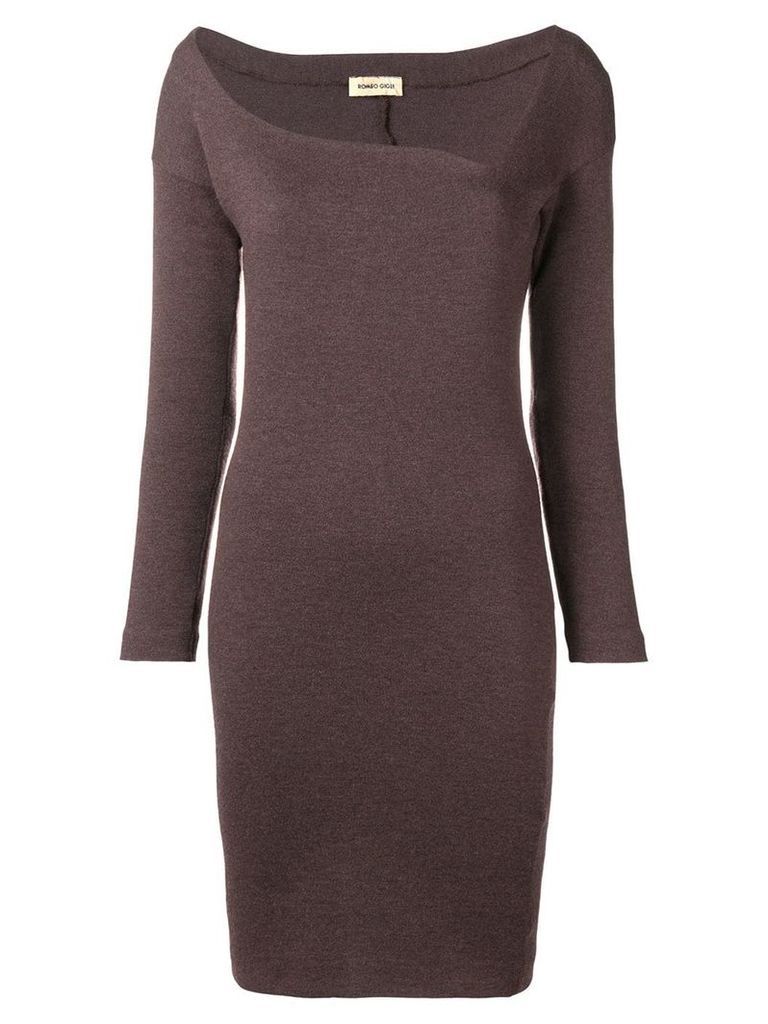 Romeo Gigli Pre-Owned asymmetric neck fitted dress - Brown