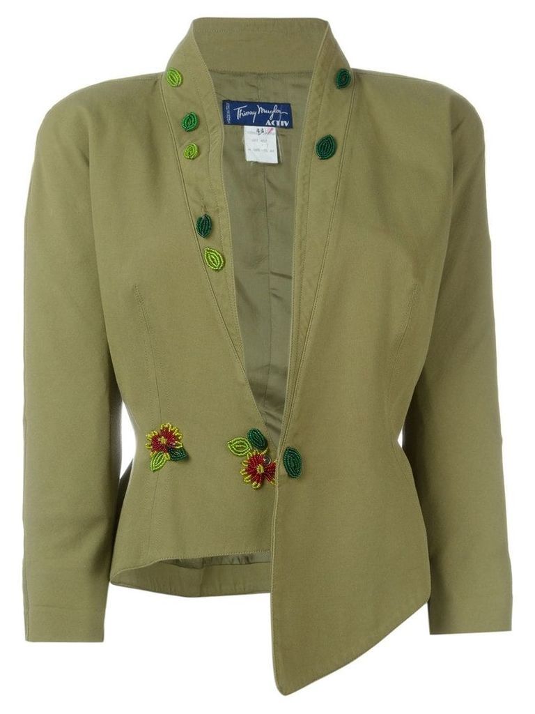 Thierry Mugler Pre-Owned sequin flower appliqué blazer - Green