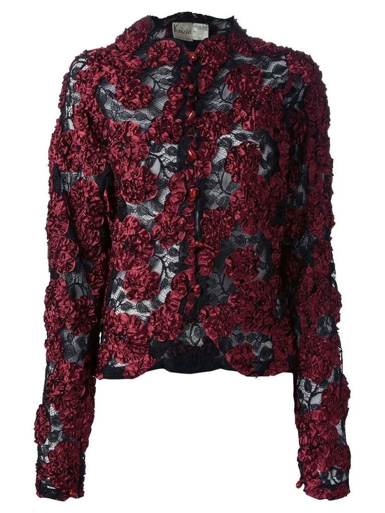 Krizia Pre-Owned appliqué floral lace jacket - Black