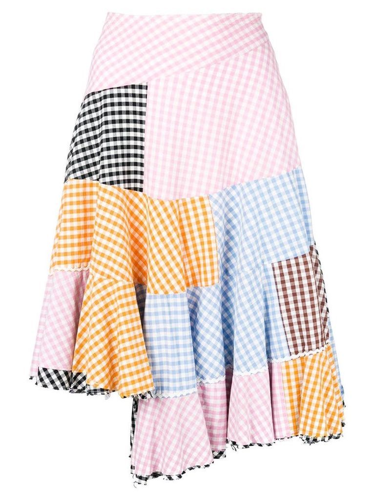 Comme Des Garçons Pre-Owned patchwork gingham asymmetric skirt -