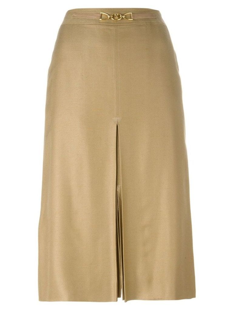 Céline Pre-Owned front slit belted skirt - NEUTRALS