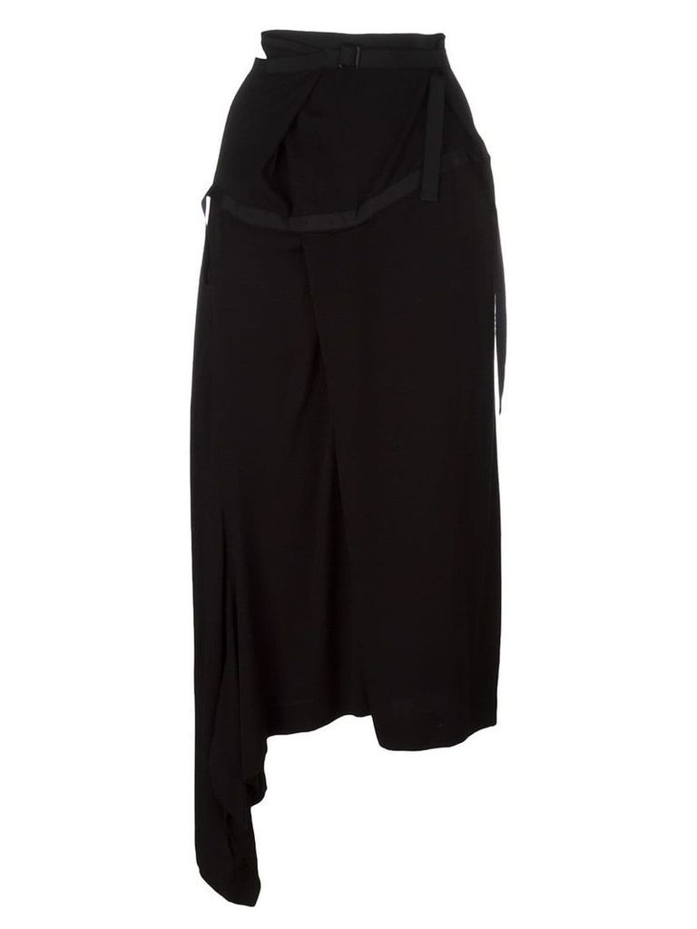 Yohji Yamamoto Pre-Owned asymmetric grosgrain trim skirt - Black