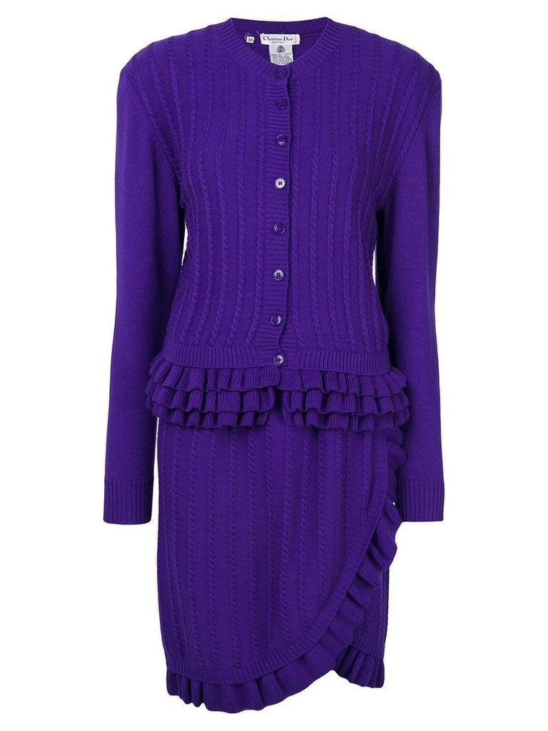 Christian Dior pre-owned knitted ruffle skirt suit - PURPLE