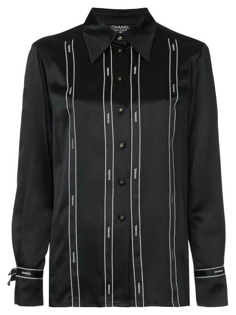 Chanel Pre-Owned logo ribbon-tape fitted shirt - Black