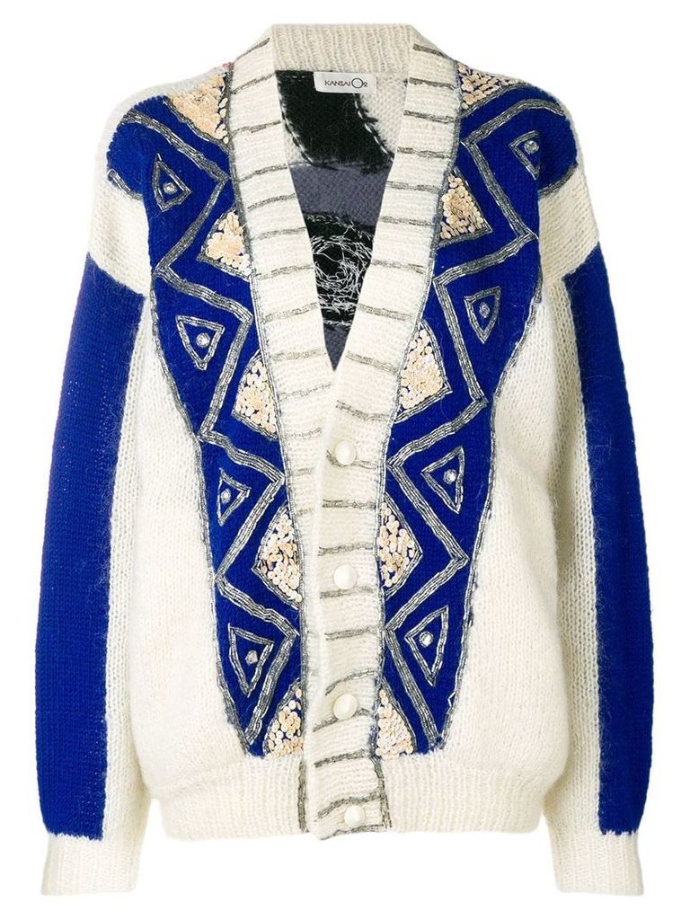 Kansai Yamamoto Pre-Owned embroidered loose fit cardigan - NEUTRALS