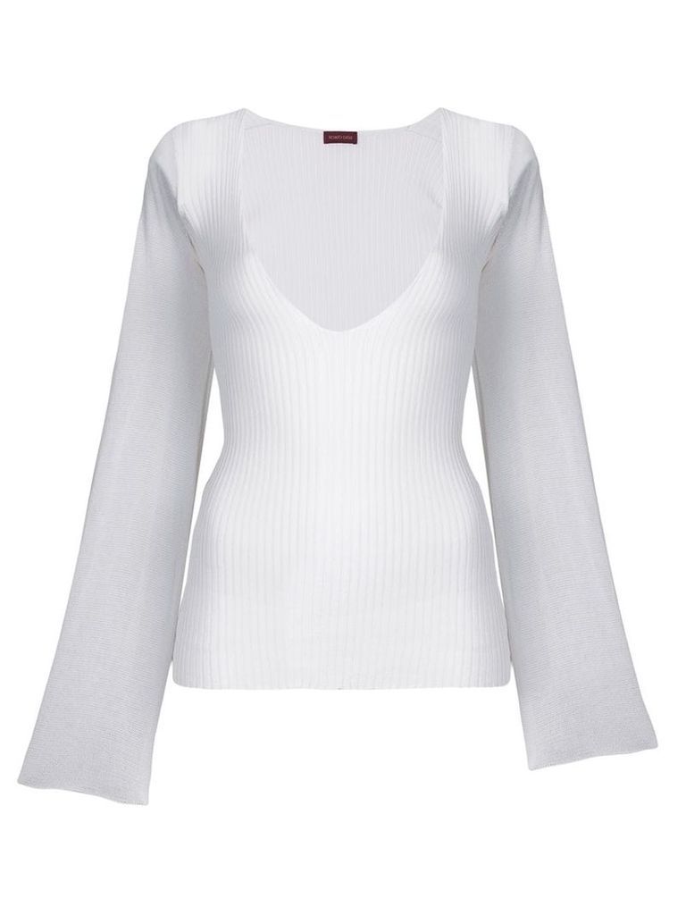 Romeo Gigli Pre-Owned deep neck ribbed blouse - White