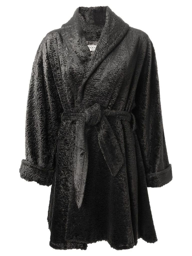 Lanvin Pre-Owned faux fur belted coat - Grey