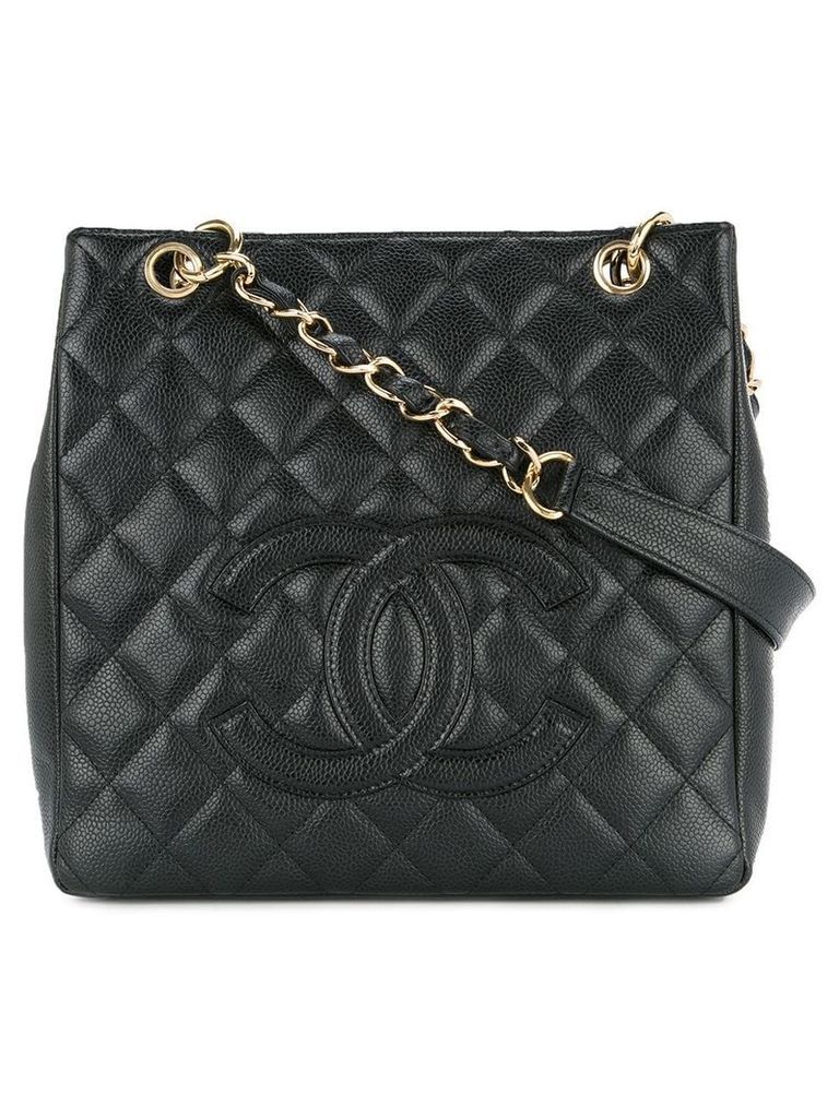 Chanel Pre-Owned 2003-2004 quilted logo tote - Black