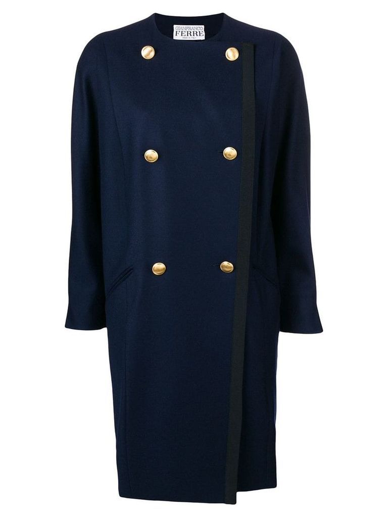 Gianfranco Ferré Pre-Owned double-breasted collarless coat - Blue