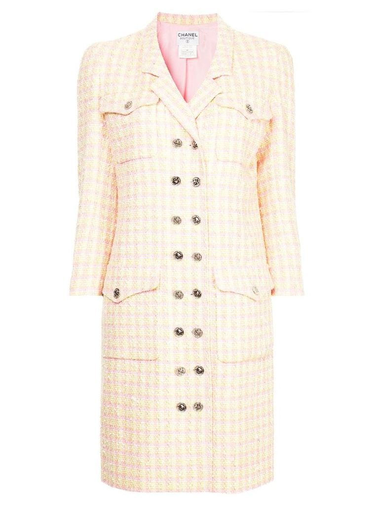 Chanel Pre-Owned 1996 checked double breasted coat - Yellow
