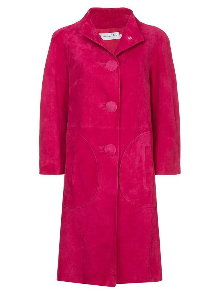 Christian Dior pre-owned nubuck single-breasted coat - PINK
