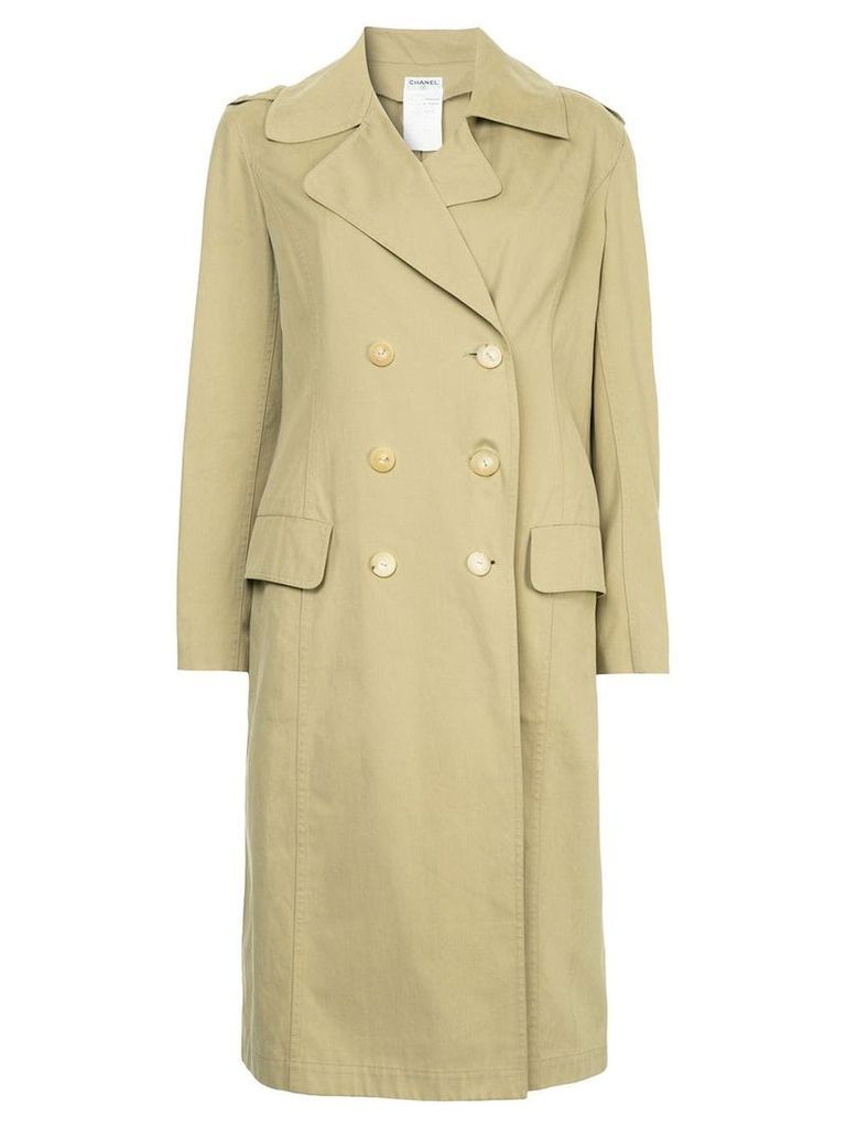 Chanel Pre-Owned minimalist midi trench coat - NEUTRALS