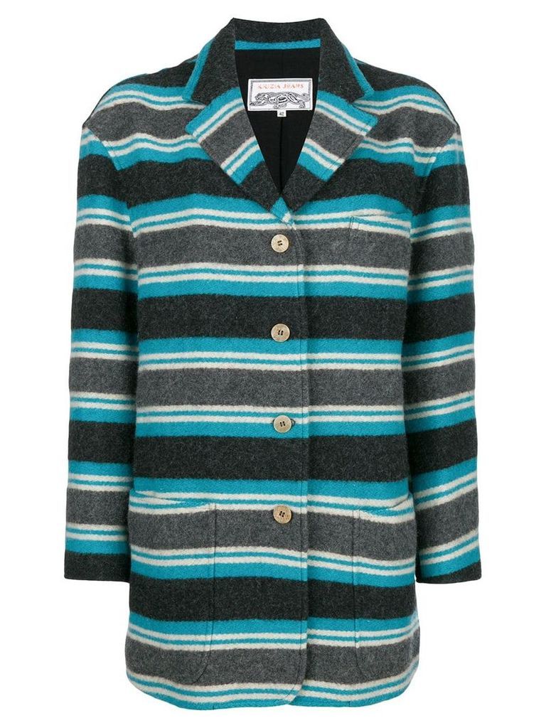 Krizia Pre-Owned striped fitted coat - Blue