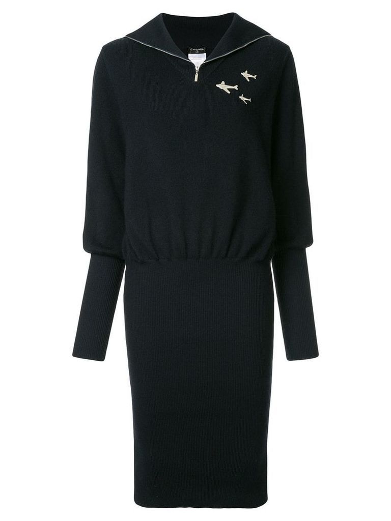 Chanel Pre-Owned airplanes embellished fitted dress - Black