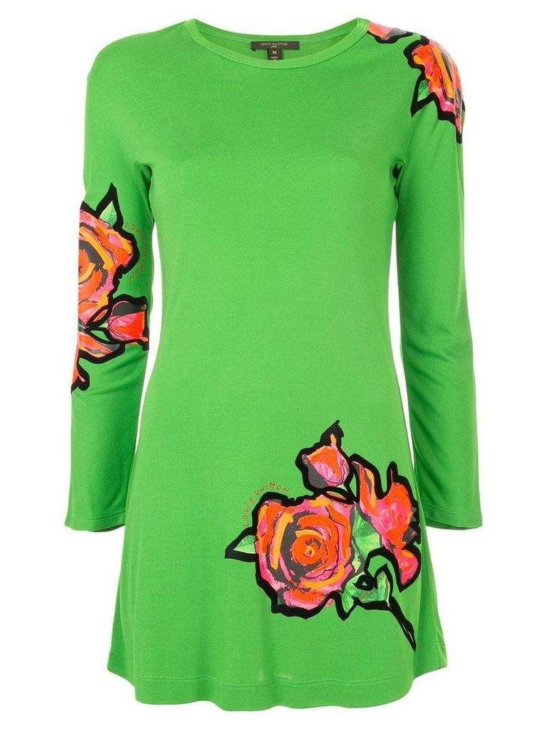 Louis Vuitton Pre-Owned roses print longsleeved dress - Green