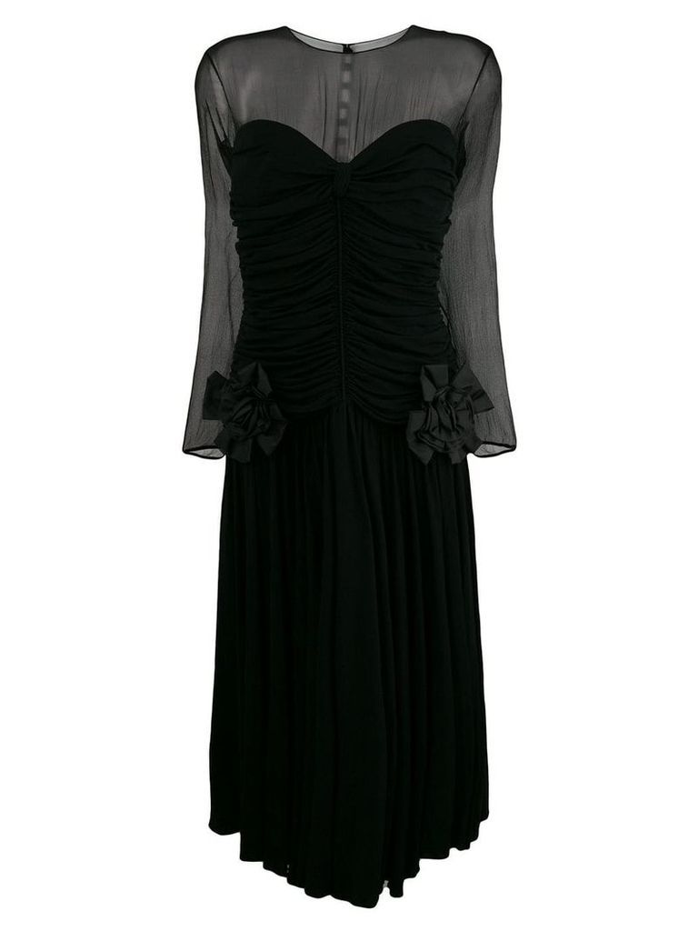 Nina Ricci Pre-Owned gathered sheer midi dress - Black