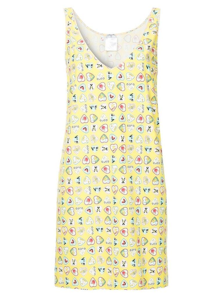 Chanel Pre-Owned hearts print sleeveless dress - Yellow