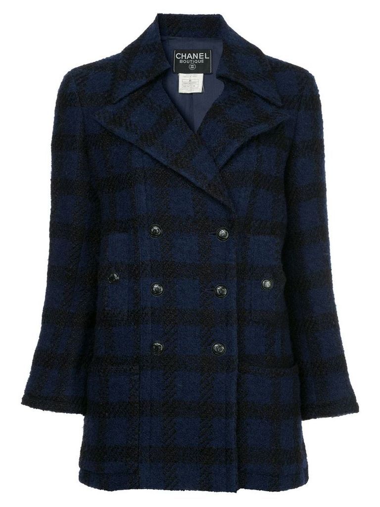 Chanel Pre-Owned checked double breasted jacket - Blue