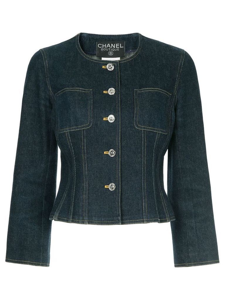 Chanel Pre-Owned 1996 collarless denim jacket - Blue