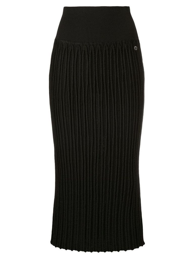 Chanel Pre-Owned ribbed fitted midi skirt - Black