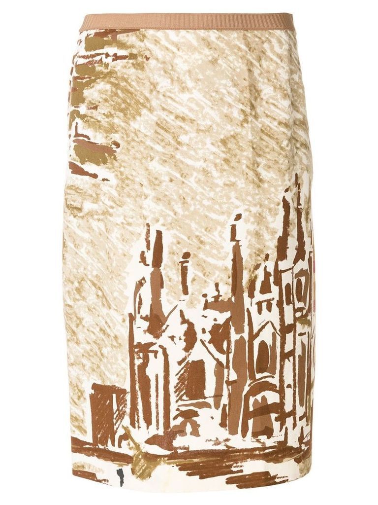 Prada Pre-Owned cathedral printed skirt - NEUTRALS