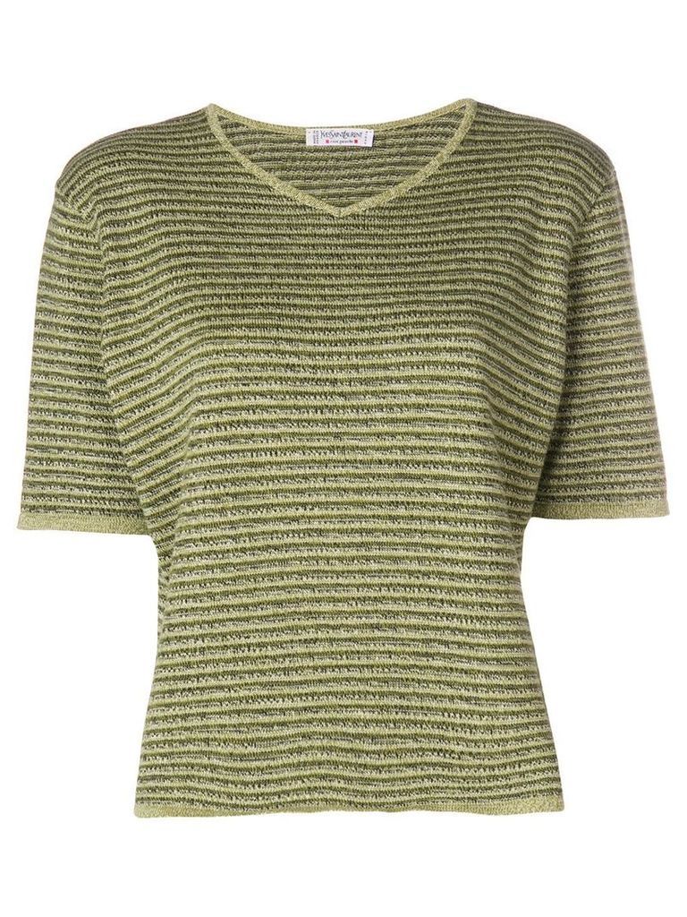 Yves Saint Laurent Pre-Owned striped knitted V-neck top - Green