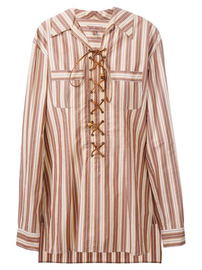 Romeo Gigli Pre-Owned lace-up striped tunic shirt - NEUTRALS