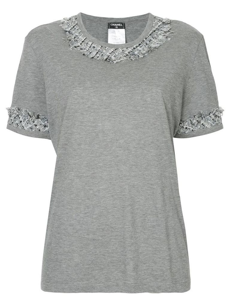 Chanel Pre-Owned tweed-trim short-sleeve T-shirt - Grey