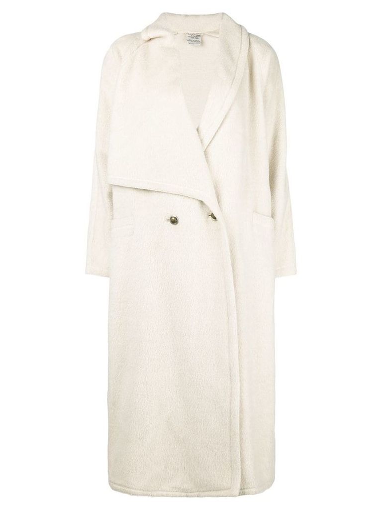 Versace Pre-Owned asymmetric lapels long coat - White