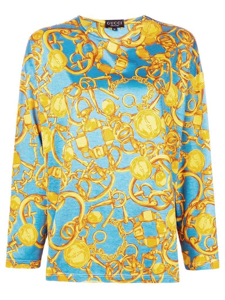 Gucci Pre-Owned chain pattern longsleeved blouse - Blue