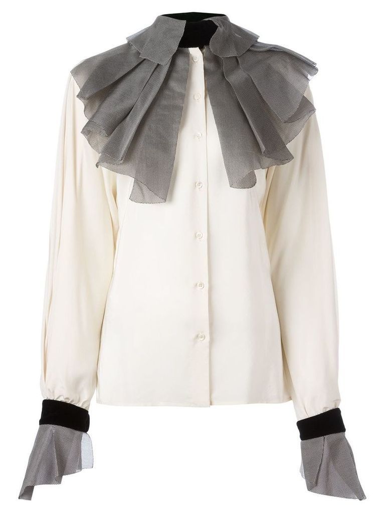 Gianfranco Ferré Pre-Owned pleated collar and cuffs shirt - NEUTRALS
