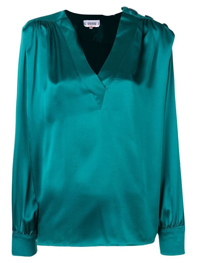 Yves Saint Laurent Pre-Owned 1980's gathered detailing blouse - Green