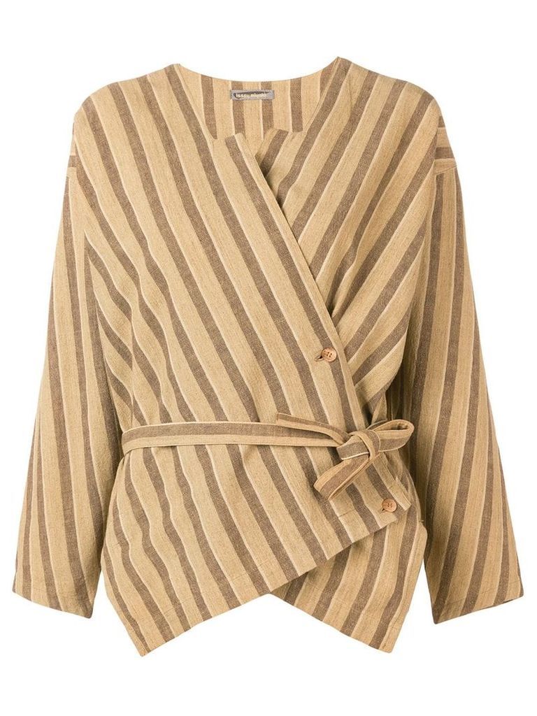 Issey Miyake Pre-Owned striped wrap blouse - Brown