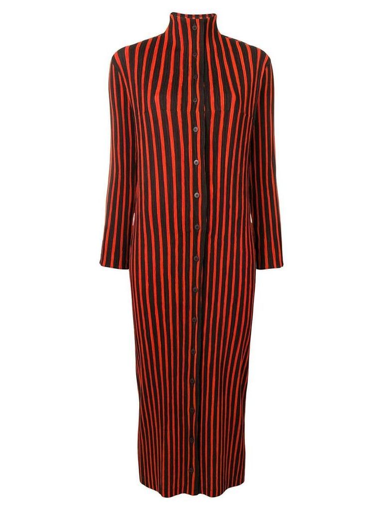 Issey Miyake Pre-Owned striped plissé turtleneck midi dress - Black
