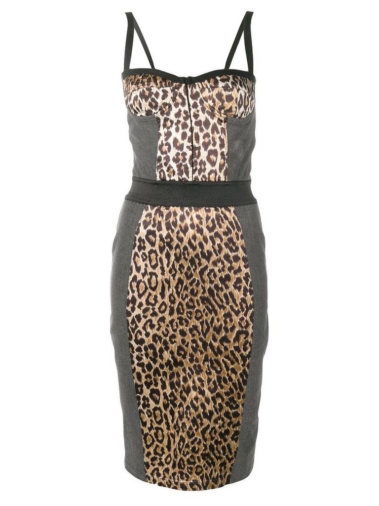 Dolce & Gabbana Pre-Owned leopard print denim bustier dress - Grey