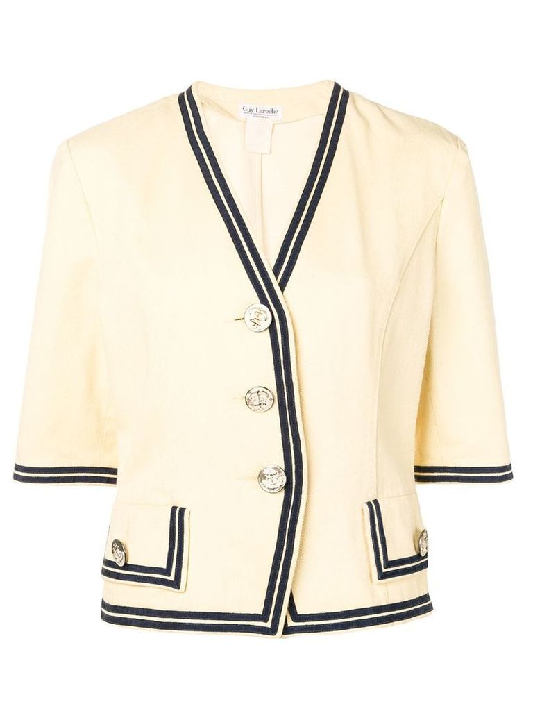 Guy Laroche Pre-Owned 1990's contrast piping jacket - NEUTRALS