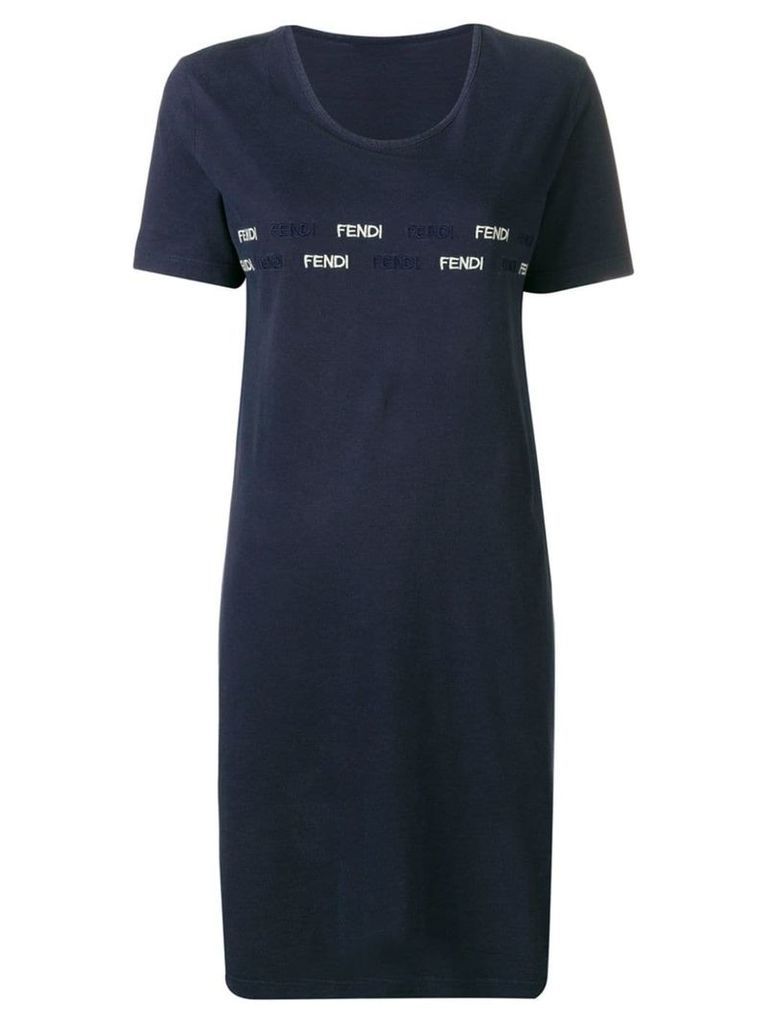 Fendi Pre-Owned 1990's logo embroidered T-shirt dress - Blue