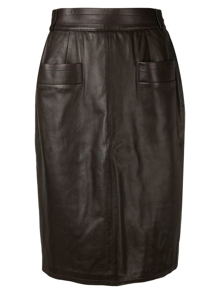 Yves Saint Laurent Pre-Owned 1970's leather pencil skirt - Brown