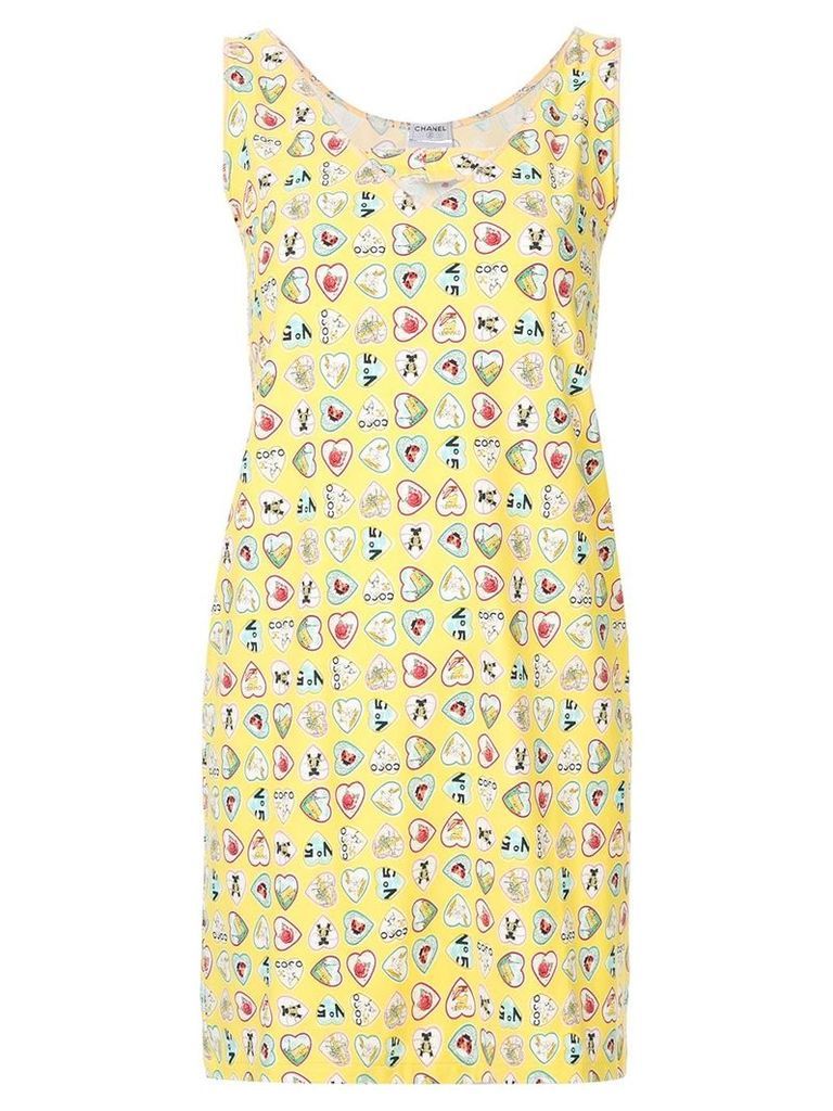 Chanel Pre-Owned heart printed mini dress - Yellow