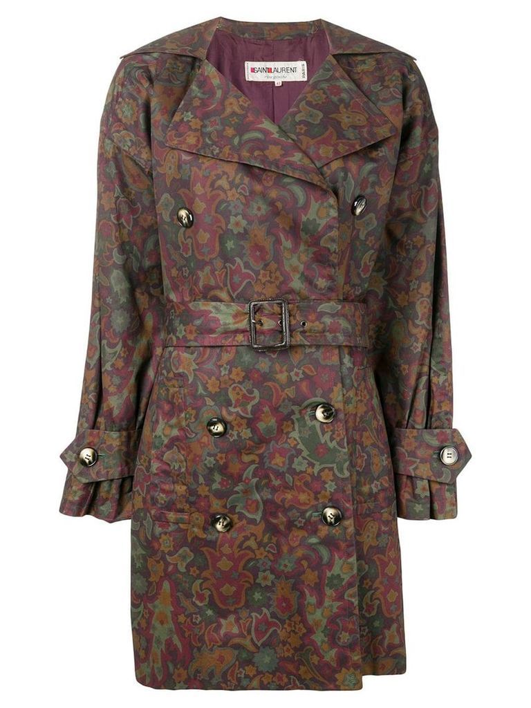 Yves Saint Laurent Pre-Owned floral print trench coat - Red