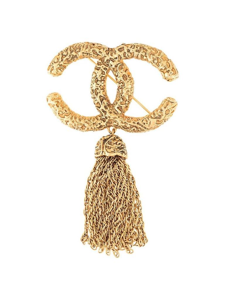 Chanel Pre-Owned 1993 CC logos fringe motif brooch pin corsage - Gold