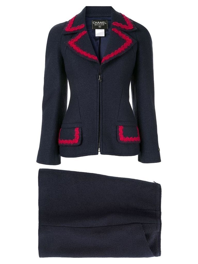 Chanel Pre-Owned CC Logos Button Setup Suit Jacket Skirt - Blue