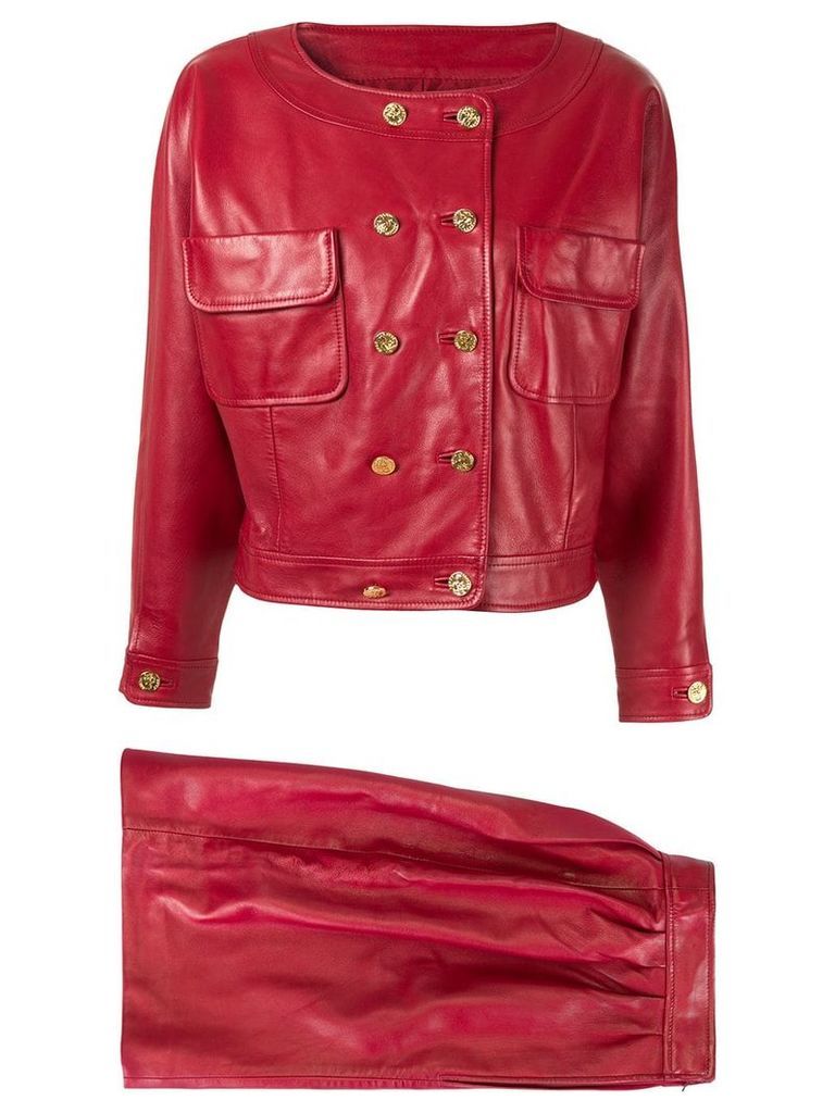 Chanel Pre-Owned CC logos setup suit jacket skirt - Red