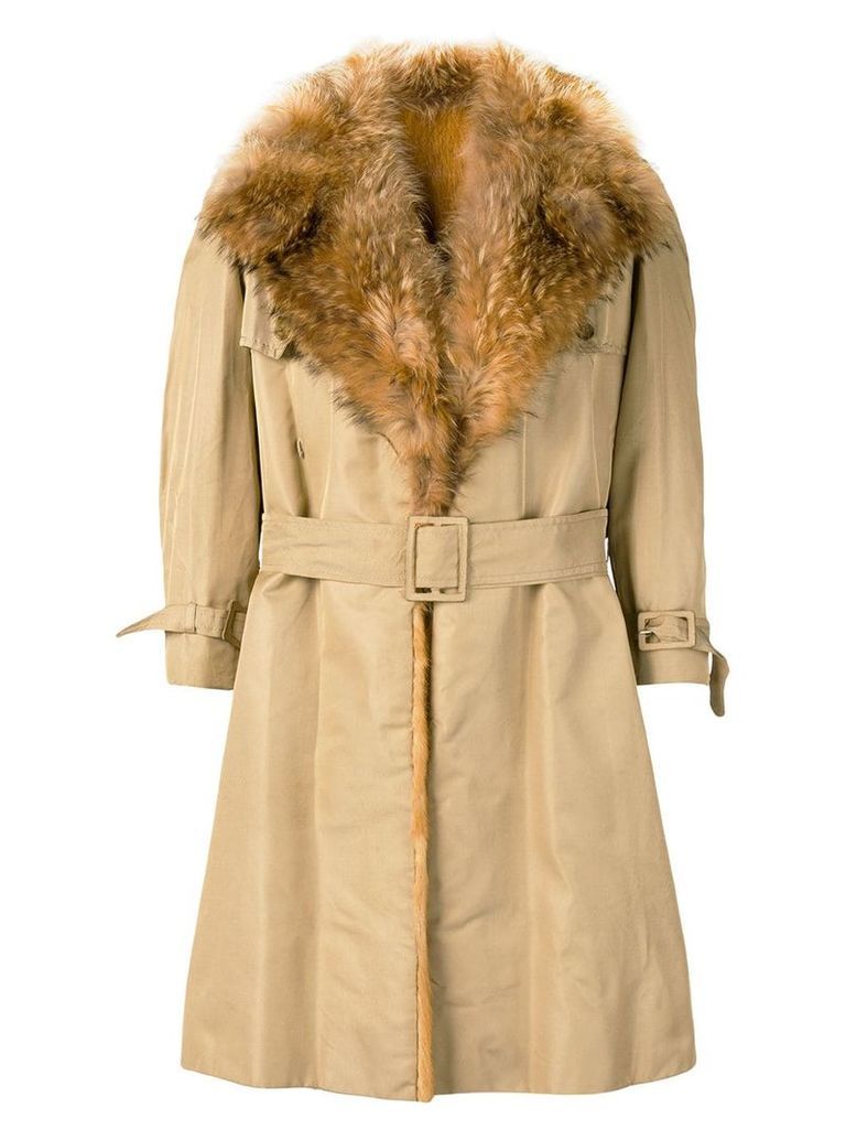 A.N.G.E.L.O. Vintage Cult 1970's fur trimmed trench coat - NEUTRALS