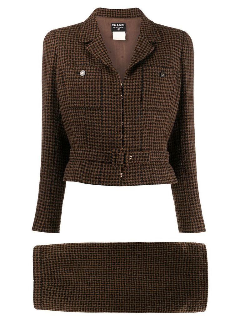 Chanel Pre-Owned 1998 checked skirt suit - Brown