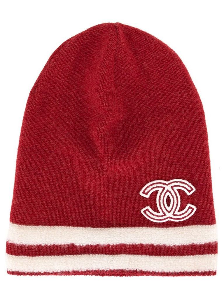 Chanel Pre-Owned knitted logo beanie - Red