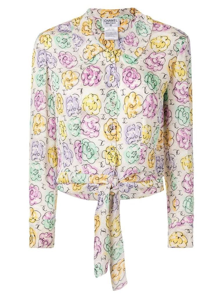 Chanel Pre-Owned Flower Pattern Long Sleeve Silk Shirts - White